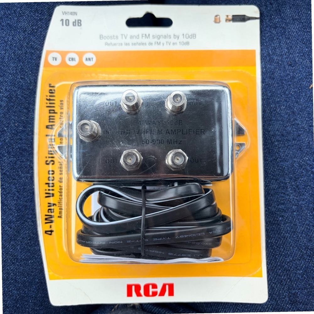 RCA VH140N 4-Way Video Signal Amplifier 10dB Boost 50-900 MHz TV FM Antenna